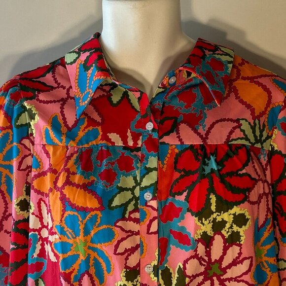 Shein SZ1X Silky Abstract Multi Color Button Front Shirt Artsy Modern Maximalism - Picture 3 of 8